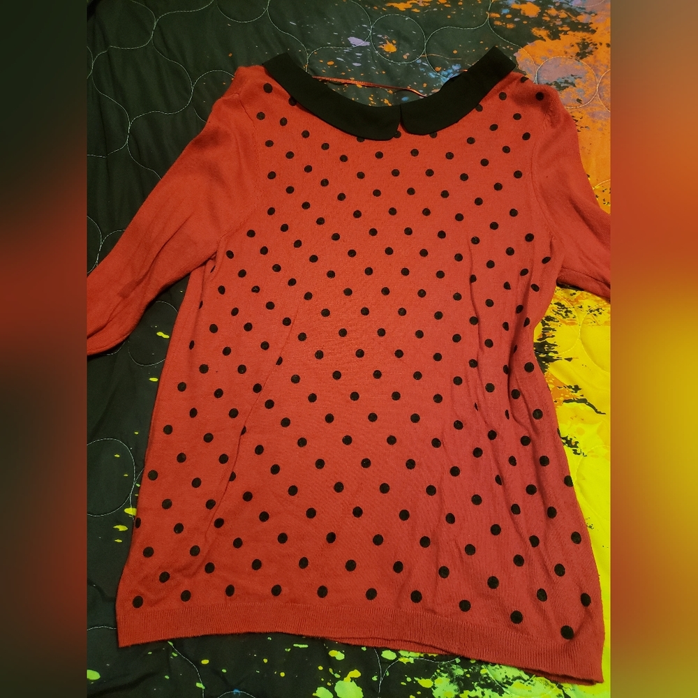 Elle Red and Black Polka Dot Sweater
